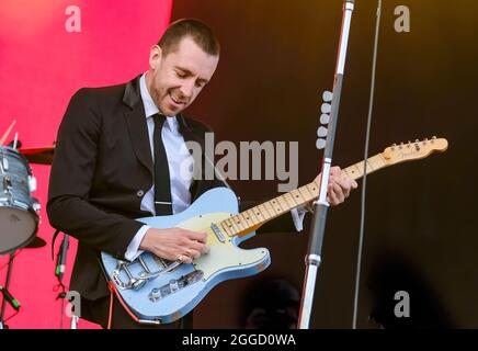 Portsmouth, UK. 29th Aug, 2021. English musician singer songwriter and mod revivalist Miles Peter Kane performs live on stage with Indie rock band Miles Kane during the Victorious Festival. Credit: SOPA Images Limited/Alamy Live News Stock Photo