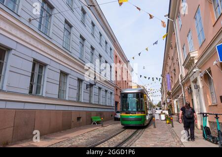 Tram line 2, Katariinankatu, Helsinki, Finland Stock Photo