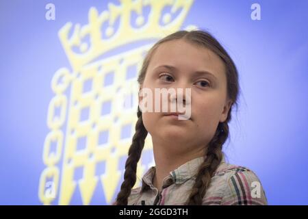 File photo dated 23/4/2019 of climate activist Greta Thunberg has said she does not believe Scotland is a world leader on climate change, as the Scottish Government claims. The Swedish teenager said she has not yet decided whether she will travel to the global UN climate conference in Glasgow next month, but will do if it is 'considered safe and democratic' - including ensuring participants from poorer countries are fully vaccinated and able to travel. Issue date: Tuesday August 31, 2021. Stock Photo