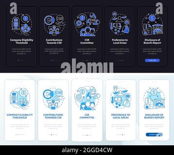 CSR basics dark and light onboarding mobile app page screen Stock Vector