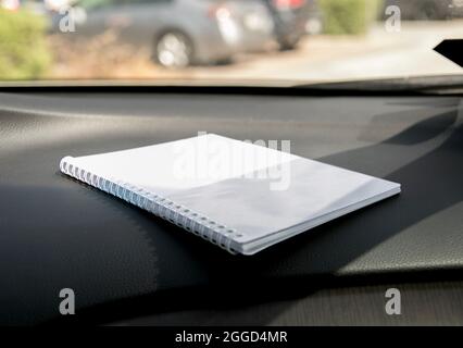 Open Notebook with Blank White Empty Clear Pages on the Black Background Stock Photo
