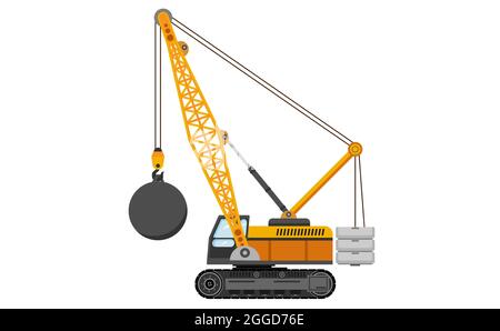 Wrecking ball crane, heavy machinery vector illustration Stock Vector