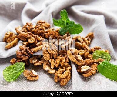 Walnuts  without shell on a concrete background Stock Photo