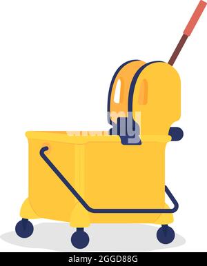 Yellow janitor cart semi flat color vector object Stock Vector