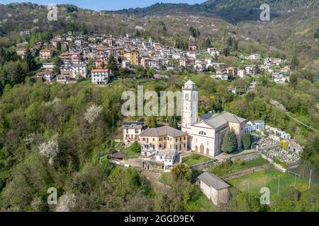 Aerial view of the village of Sueglio, Valvarrone, Lake Como, Lombardy, Italy, Europe Stock Photo