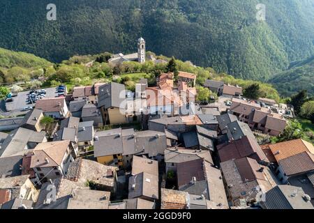 Aerial view of the village of Sueglio, Valvarrone, Lake Como, Lombardy, Italy, Europe Stock Photo