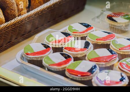 UAE Colored Sweet Cupcakes on the National Day Stock Photo