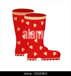 Red rain boots, flat vector illustration Stock Vector