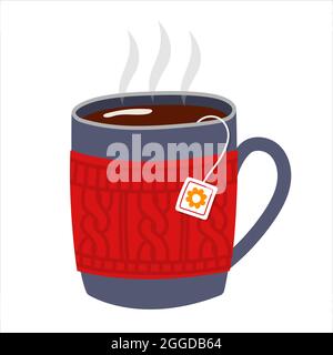 Cute tea cup, flat vector illustration Stock Vector