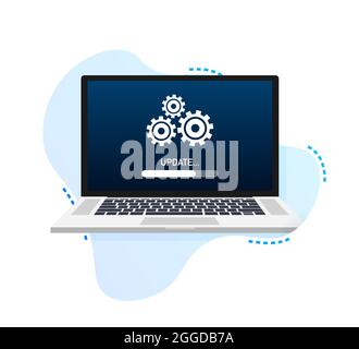 System software update, data update or synchronize with progress bar on the screen. Vector Illustration. Stock Vector