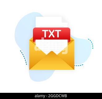 Download TXT button. Downloading document concept. File with TXT label and down arrow sign. Vector illustration. Stock Vector