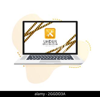 Website Under construction sign on laptop. Vector illustration for website Stock Vector