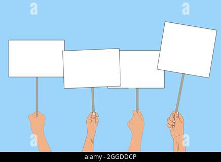Hands holding posters, vector illustration of hand draw Stock Vector