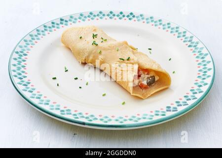 Lentis crepes with tofu and vegetables, Italy, Europe. Stock Photo