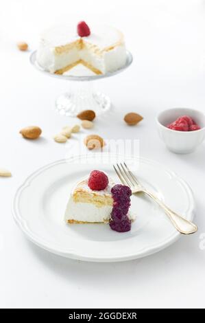 Almond cake with raspberry Stock Photo