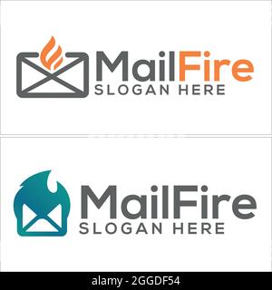 Technology mail internet media with fire envelope logo design Stock Vector