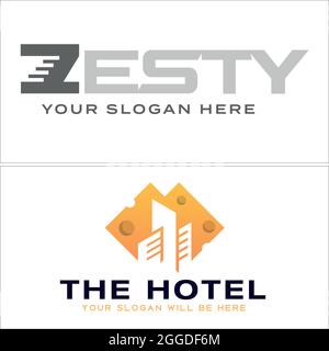 The hotel food business with apartment building and cheese combination logo design Stock Vector