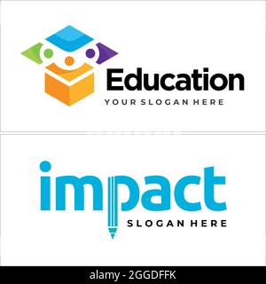Education with colorful box people and pencil logo design Stock Vector