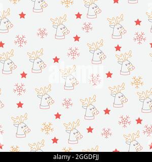 Beautiful christmas seamless pattern with gorgeous deers and snowflake. Vector illustration Stock Vector