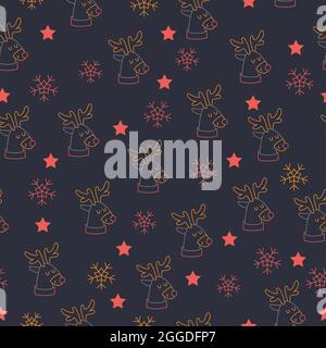 Beautiful christmas seamless pattern with gorgeous deers and snowflake. Vector illustration Stock Vector
