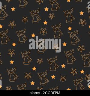 Beautiful christmas seamless pattern with gorgeous deers and snowflake. Vector illustration Stock Vector