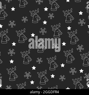 Beautiful christmas seamless pattern with gorgeous deers and snowflake. Vector illustration Stock Vector