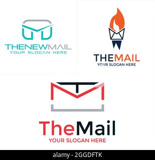 Mail software app technology with envelope fire torch line art logo design Stock Vector