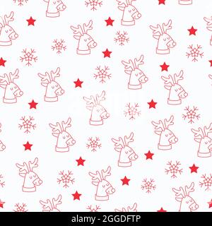 Beautiful christmas seamless pattern with gorgeous deers and snowflake. Vector illustration Stock Vector