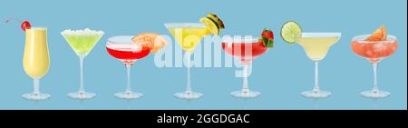 Set of different daiquiri cocktails on blue background Stock Photo