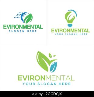 Environmental nature electric industry with leaf panel solar and light bulb logo design Stock Vector