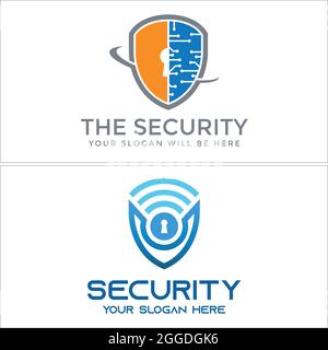 Platform security with shield circuit keyhole symbol logo design Stock Vector