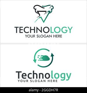 Technology with cloud storage triangle play button logo design Stock Vector
