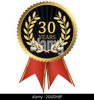 eps vector file with golden medallion with laurel wreath for success or firm jubilee and text 30 years Stock Vector