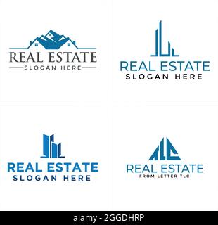 Real estate with house building initial logo design Stock Vector