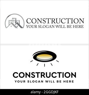 Construction with home building and lamp lighting logo design Stock Vector