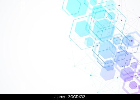 Abstract hexagonal background with waves. Hexagonal molecular structures. Futuristic technology background in science style. Graphic hex background Stock Photo