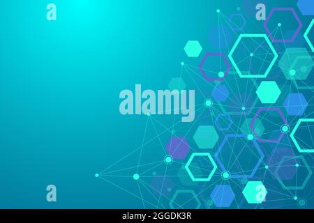 Abstract hexagonal background with waves. Hexagonal molecular structures. Futuristic technology background in science style. Graphic hex background Stock Photo