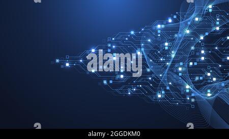 Futuristic electronic circuit board with binary code. Network and big ...