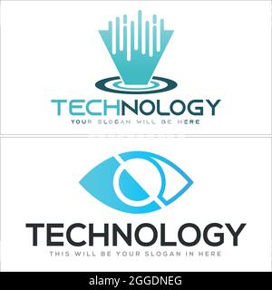 Blue arrow tech and eye line art vector technology logo design Stock Vector