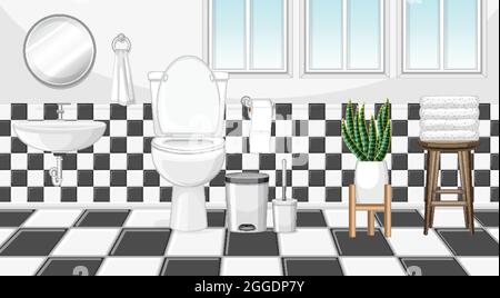 Bathroom interior design with furniture illustration Stock Vector