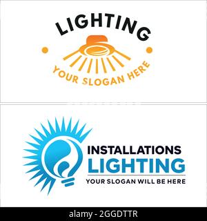 Lighting installations with lamp spotlights sun bright logo design Stock Vector