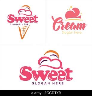 Dessert sweet with ice cream cone vector logo design Stock Vector