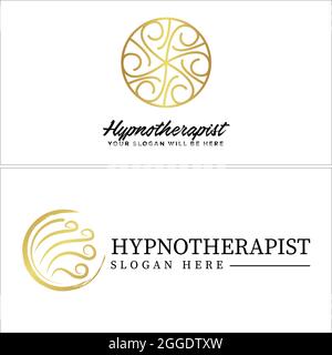 Hypnotherapist with icon gold circle leaf icon symbol luxury logo Stock Vector