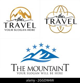 Travel with mountain star circle ornament luxury logo design Stock Vector