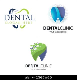 Dental with icon tooth halftone molecule logo design Stock Vector