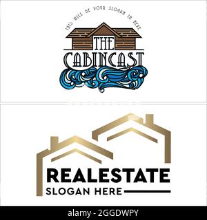 Real estate villa village home stay architecture logo design Stock Vector