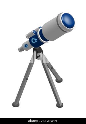 Isometric Telescope on tripod for observing space, stars and planets of solar system. Space exploration. Realistic 3D vector on white background Stock Vector