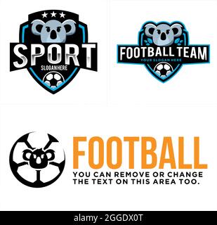 Shield badge sport football team training with icon ball koala and star logo design Stock Vector