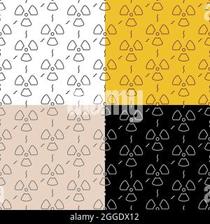 set of seamless patterns with radioactive hazard sign. Ornament for decoration and printing on fabric. Design element. Vector Stock Vector