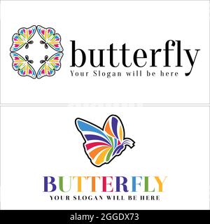 Colorful butterfly logo design industrial paint software company Stock Vector